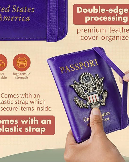 Passport Holder Cover Travel Wallet RFID Blocking Passport Wallets Family Organization Personalized Wallet Case for Men and Women Travel Must Haves (Purple)