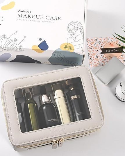 Aveniee Clear Makeup Bag Organizer,Large Travel Toiletry Bag for Women, Waterproof Cosmetic Pouch with Zippers,Car Organizers and Storage Case for Accessories,Grey