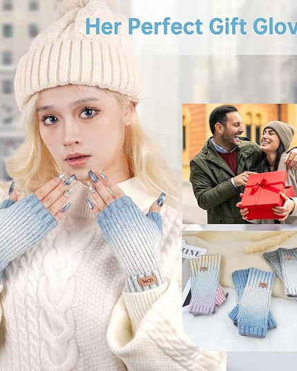 MCTi Winter Gloves for Women, Fingerless Mittens Knitted, Typing Gloves with Long Wrist Cuff, Warm for Cold Weather
