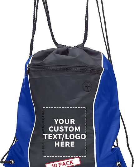 DISCOUNT PROMOS Two-Tone Drawstring Backpack Non-Woven - 10 pack - Customizable Text, Logo - Durable Sports Backpacks - Ideal for Sports, Travel, Gym & More - Blue