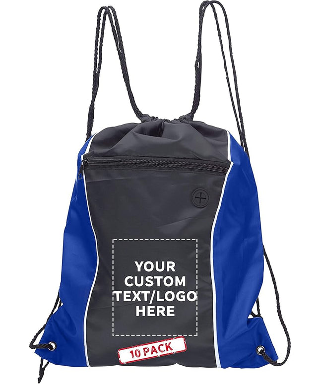 DISCOUNT PROMOS Two-Tone Drawstring Backpack Non-Woven - 10 pack - Customizable Text, Logo - Durable Sports Backpacks - Ideal for Sports, Travel, Gym & More - Blue