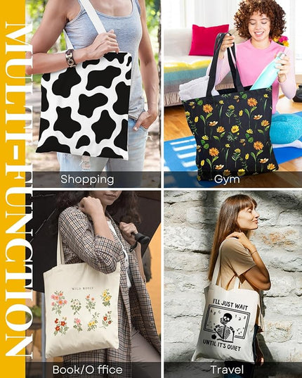 AUSVKAI Canvas Tote Bag Aesthetic for Women, Cute Reusable Cloth Cotton Bags for College Shopping Beach Grocery Trendy Gifts