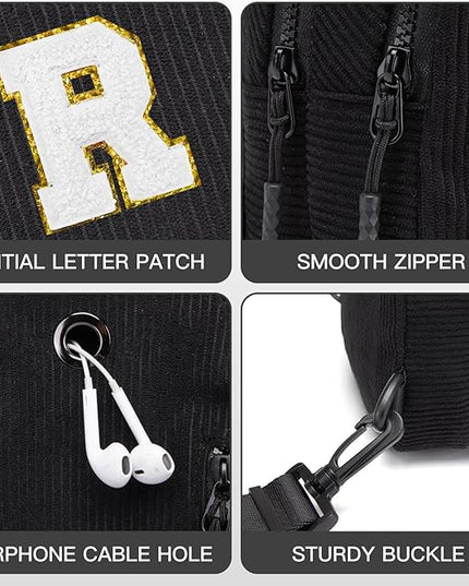 Viverte Small Corduroy Sling Bag Initial Crossbody Bag Fanny Pack for Girls Personalized Birthday Gifts for Teen Girls Gifts