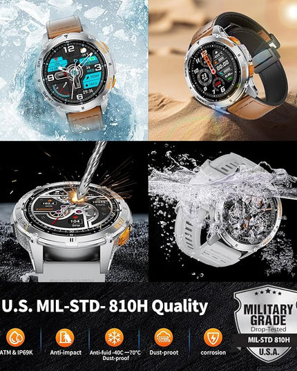 LIGE GPS Smart Watch for Men, 1.43" AMOLED/LED Flashlight/Compass Smartwatch, IP68 Waterproof/Swim Mode/Pedometer/100+ Sports Mode Fitness Tracker, Military Smart Watches for Android iOS Compatible