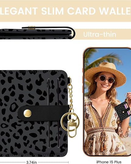 Sodsay Small Slim Wallet Women RFID Blocking, PU Leather Bifold Ladies Wallet with Zipper Coin Pocket, Thin Cute Travel Card Wallets for Girls, Black Primordial Spots