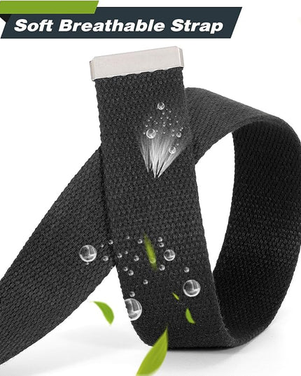 WHIPPY Canvas Web Belt Flip-Top Solid Black Military Buckle Fully Adjustable Mens Webbing Belts Cut To Fit