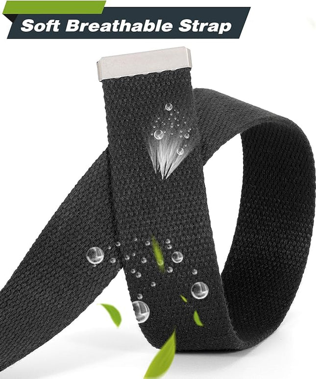 WHIPPY Canvas Web Belt Flip-Top Solid Black Military Buckle Fully Adjustable Mens Webbing Belts Cut To Fit