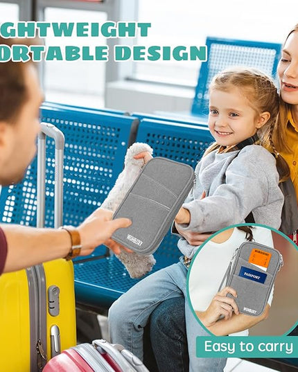 Passport Holder Family, Women Rfid BlockingWallet, Travel Essentials Premium Wallets, Waterproof Passport Holders Bag for Men Traveling, Travel Document Organizer Credit Cards Case (Gray)