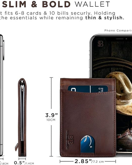 SERMAN BRANDS RFID Blocking Slim Bifold Genuine Leather Minimalist Front Pocket Wallets for Men with Money Clip Thin Mens