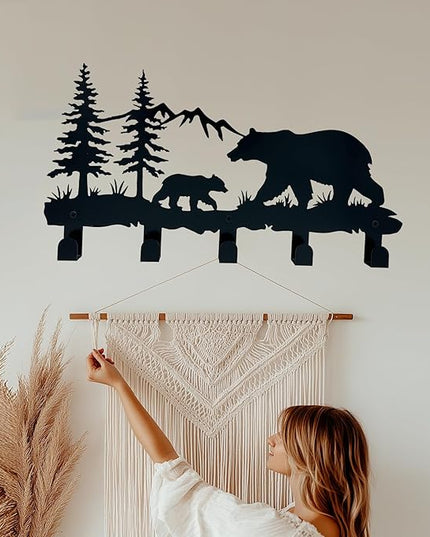 ZORISE Metal Bear Coat Hooks - Animal Theme Wall Art Decor and Key Holder, Hangers for Clothes, Hat, and Backpack, Home Storage Decor for Entryway, Hallway, Office, Kitchen, and Living Room