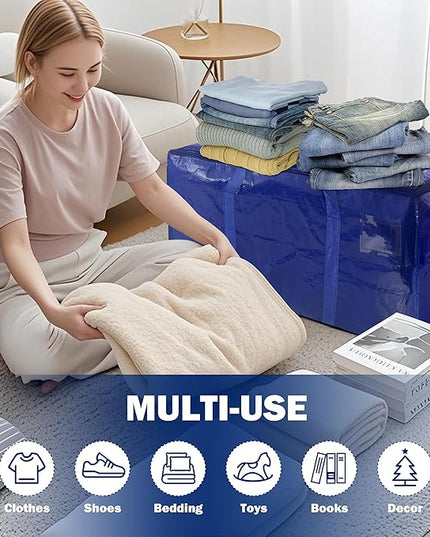 4 Pack Extra Heavy Duty Large Moving Bags with Strong Zipper & Carrying Handles, Sturdy Clothes Storage Bag Totes Bins, Packing Bags Moving Boxes College Moving Supplies, Dark Blue - 40 gal