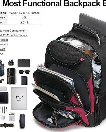 Boavan Laptop Backpack for men, 17.3 inch Laptop Bag with USB Port, Waterproof Travel Work Backpack Purse, Anti-Theft Teacher Nurse Doctor Casual Bookbags Office Business backpack，Black&Russet Red