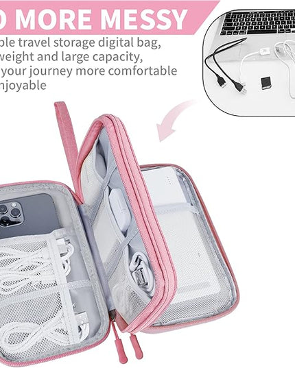 Electronics Organizer Travel Case,Electronic Accessories Storage Bag,Portable Waterproof Cable Organizer Bag,Travel Cord Organizer Bag for Small Charging Cord Storage,Cables,SD Card-Pink