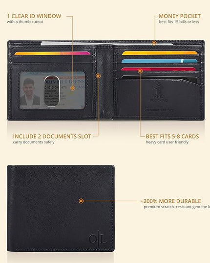 Oak Leathers Slim Leather Wallet for Men - RFID Wallets Credit Card Holder Ultra Thin Gift for Mens, Front Pocket Minimalist Design