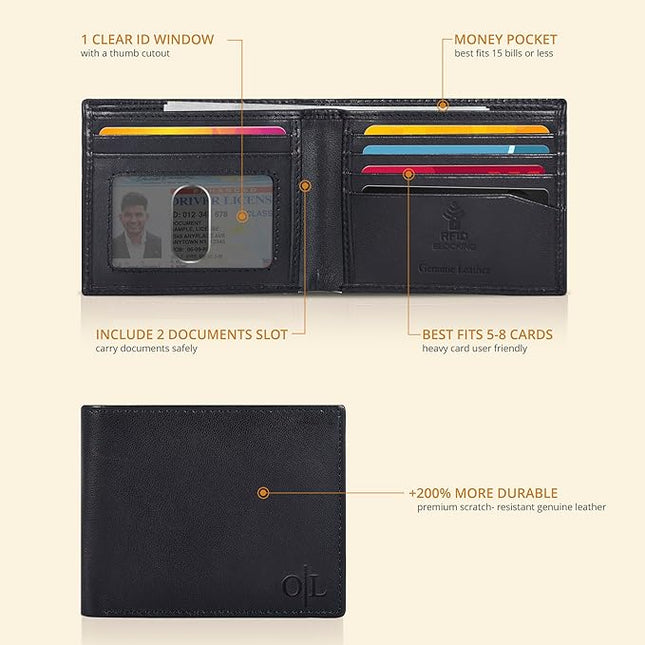 Oak Leathers Slim Leather Wallet for Men - RFID Wallets Credit Card Holder Ultra Thin Gift for Mens, Front Pocket Minimalist Design