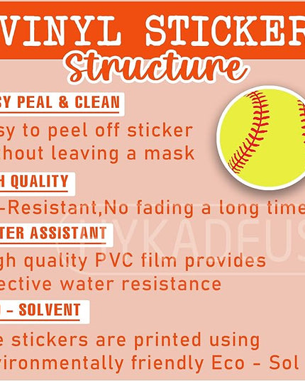 (3Pcs) Softball Stickers Waterproof Vinyl Softball Ball Decals for Water Bottle, Tumbler, Laptop, Phone Case, Poster Board, Scrapbooking, Team Players, Coach, 3" x 3"