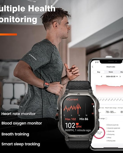 AMAZTIM Smart Watch, 60 Days Extra-Long Battery, 5ATM Waterproof Swimming Diving, Full Metal Military Grade, Answer/Make Call, 2" AMOLED Display, Health Monitor Compatible for iPhone and Android