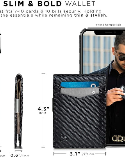SERMAN BRANDS Money Clip Wallet - Mens Wallets slim Front Pocket RFID Blocking Card Holder Minimalist Mini Bifold