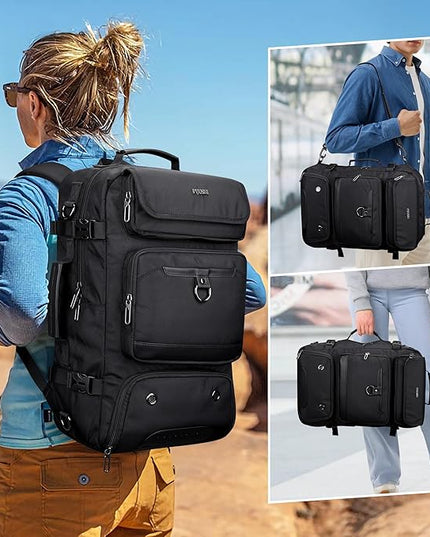 PIJUSHI Carry on Travel Backpack for Women Men Convertible Duffel Bag Backpack Large Luggage Rucksack Fit 16 Inch Laptop(PE039 Black)
