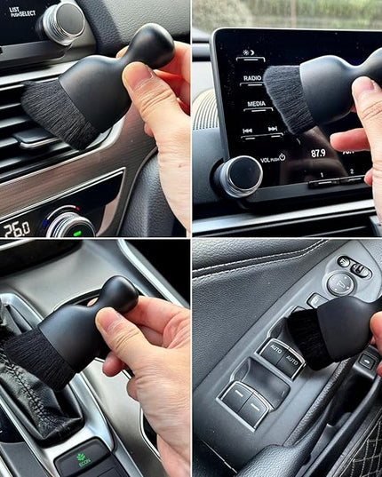 Car Detailing Brush, Soft Bristle Cleaning Brush, Scratch-Free Auto Duster Tool for Dashboard, Air Vents, Leather & Interior Cleaning (Black)