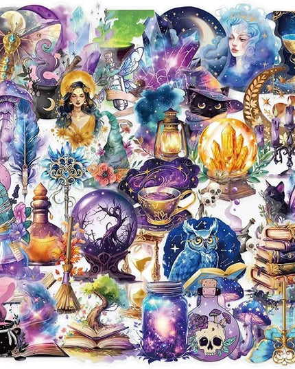 100 Pcs Mystical Witchy Magic Transparent Stickers, Potion Witchcraft Supplies Sticker,Dark Aesthetic Sticker for Adults,Scrapbooking,Journaling,Planner, Laptops (Dark Witchy)
