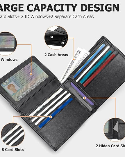 Sigtrenx Leather Wallets for Men, Genuine Leather Mens Wallets Bifold Rfid Blocking with 2 ID Windows