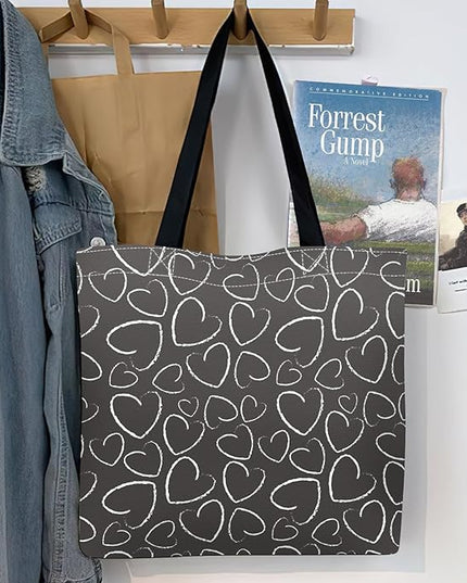 Canvas Tote Bag for Women，Cute Heavy-Duty Shoulder Bag with Zipper Pocket -Travel Tote for Grocery, Gym,Shopping