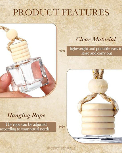 BBTO 50 Pcs Hanging Car Air Freshener Car Diffuser Bottles Empty Glass Perfume Bottle Freshener Diffuser Bottle Pendant for Essential Oil Fragrance Aromatherapy Bottle Ornament(Cube)