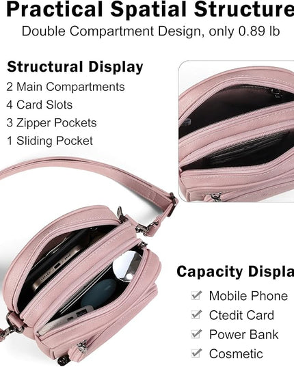 FADEON Small Purses for Women Crossbody Bags, Designer PU Leather Mini Cross Body Purse Travel Shoulder Bag Card Slots