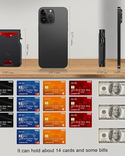 Wallet for Men Wallet with Slim Pop Up Card Holder 9-13 Cards, Bifold Minimalist Smart Wallet RFID Blocking Credit Card Holder with ID Window & Stretchable Cash Slot Compact Metal Aluminum Card Case