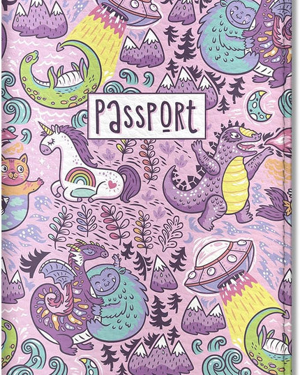 Passport Cover for Kids, Women and Men, Cute Travel Passport Holder (Dragon Yeti Pattern)