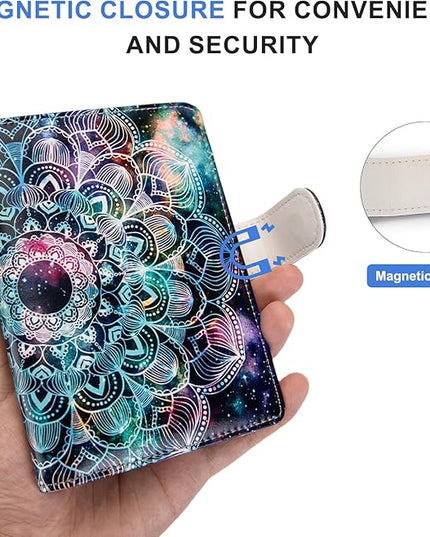 Passport Holder for Travel Essentials, RFID Blocking Passport Wallet Cover with Magnetic Closure, Passport Book Holders for Women and Men (Mandala in the Galaxy)