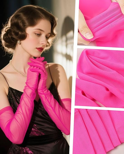 THARAHT Women Long Gloves with Satin Elbow Length for 1920s Opera Tea Party Costumes Bridal Evening Dress