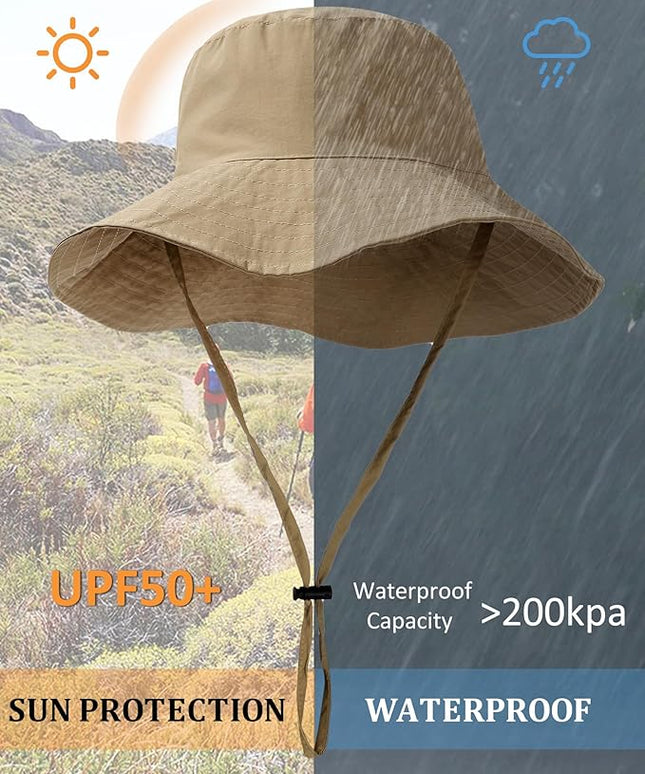 Water-Resistant Sun UPF 50+ Bucket Hat Protection Packable Brimmed Boonie for Women Men Summer Lightweight Hiking Outdoor Cap