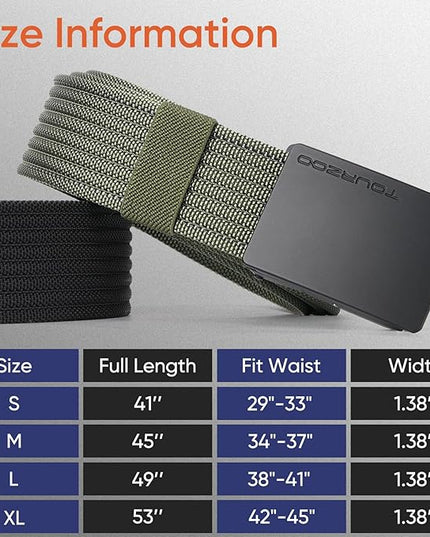 Nylon Military Tactical Belts for Men 1.5" No Holes Adjustable Webbing Canvas Belt for Hiking, Casual & Outdoor