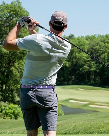 Mile High Life Golf Belts for Men, Canvas Belt with Genuine Leather Tips, Embroidered 2 Layer Web Belt with Pin Buckle