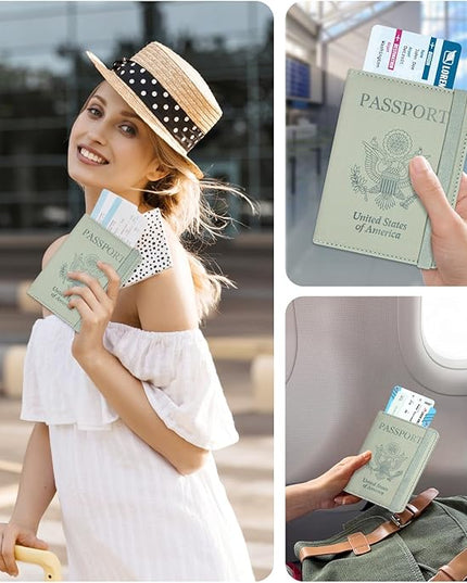 ACdream RFID BLOCKING Passport Holder Travel Wallet - Premium PU Leather Cover Passport Book with Card Holder, Pen Holder, Keep Organization, and Travel Essentials for Women and Men, Agave Green