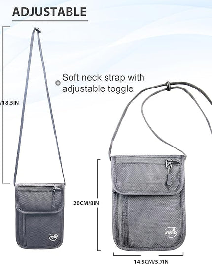 SUPACOOL Neck Wallet, RFID Blocking Passport Holder, Travel Pouch, Hidden Neck Pouch for Travel(Grey)