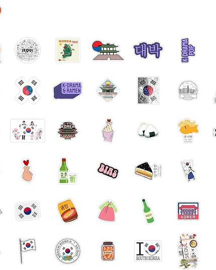 BulbaCraft South Korea Stickers, Korean Stickers for Water Bottle & Laptop - South Korea Party Supplies & Decorations, Waterproof Vinyl Decals, Gifts for Women & Men