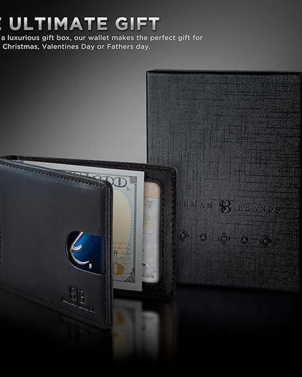 SERMAN BRANDS RFID Blocking Slim Bifold Genuine Leather Minimalist Front Pocket Wallets for Men with Money Clip Thin Mens
