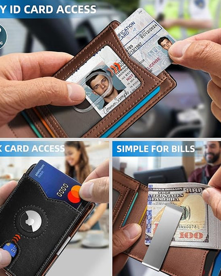 miyozi Airtag Wallet for Men,with Money Clip 11 Cards Slim Front Pocket Leather RFID Blocking Wallet with Gift Box