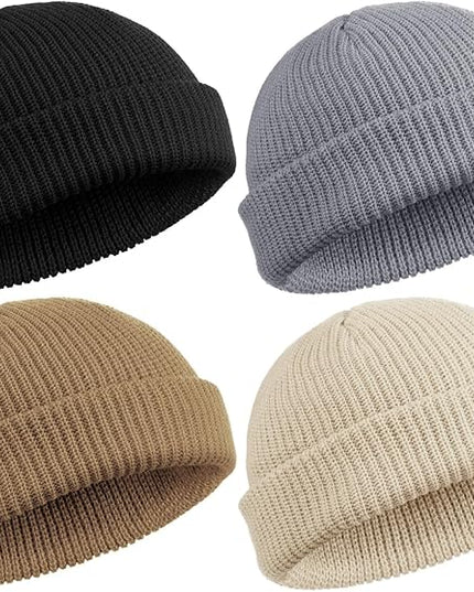 SATINIOR 4 Pieces Trawler Beanie Watch Hat Roll up Edge Skullcap Fisherman Beanie Unisex
