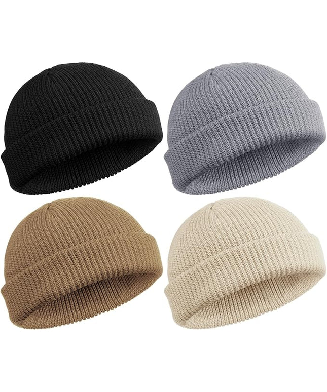 SATINIOR 4 Pieces Trawler Beanie Watch Hat Roll up Edge Skullcap Fisherman Beanie Unisex
