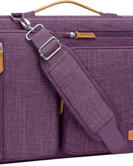 MOSISO 360 Protective Laptop Shoulder Bag,15-15.6 inch Computer Bags Compatible with MacBook Pro 16 inch, HP, Dell, Lenovo, Asus Notebook,Side Open Messenger Bag with 4 Zipper Pockets, Argyle Purple