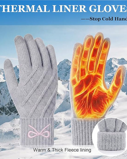 Liitrsh Women Winter Gloves with Embroidery Bow Touchscreen Warm Elastic Knit Lining Gloves for Cold Weather Gift