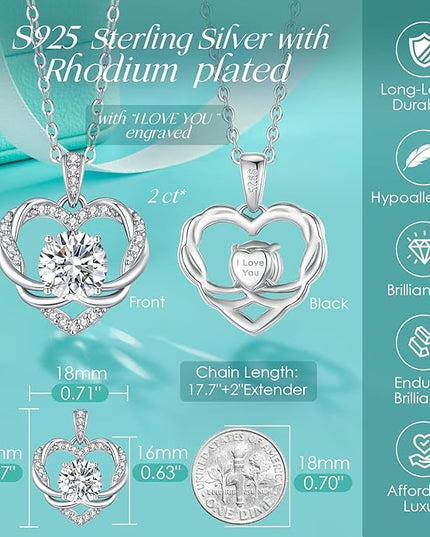 OOBEE Moissanite Heart Necklace for Women 925 Sterling Silver Fine Jewelry, Ideal Birthday Anniversary Christmas Gift for Women Wife Mom Girlfriend