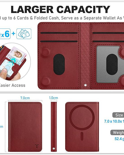TUCCH for Magsafe Card Holder with Clear ID Window, Fit 6 Cards, RFID Blocking PU Leather Men Women Magnetic Phone Wallet for iPhone 17/16/15/14/13/12/Plus/Air/Pro/Pro Max Series, Dark Red