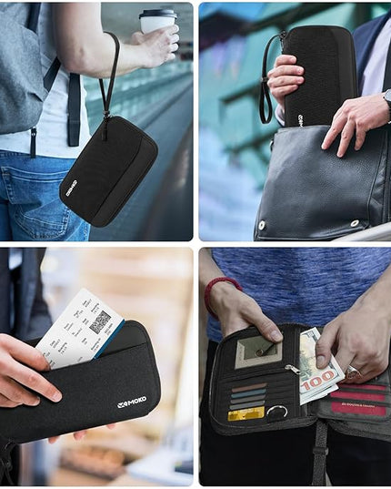 MoKo Family Passport Holder for 5, RFID Blocking Passport Wallet for Men Women, Travel Wallet Holder with Multiple Compartments, Travel Document Organzier for Cards, ID, Tickets, Keys, Black