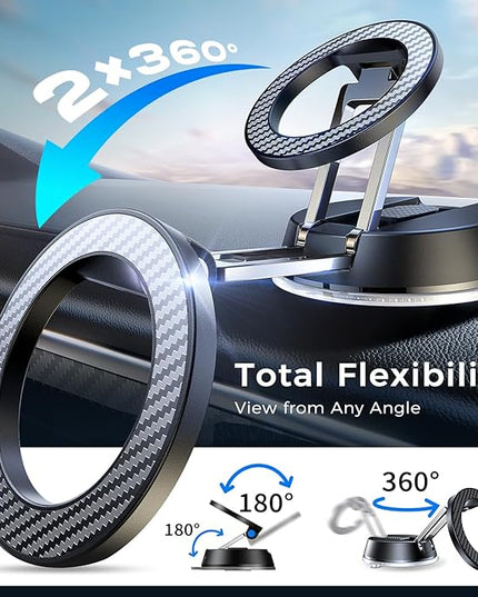 NeverFall Car Phone Holder for MagSafe [78+LBS Ultra Grip | 2400gf Magnetic Power] 360° Foldable Car Mount Cell Phone Holders for Your Car for iPhone 17-12 All Smartphones, Carbon Fiber