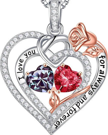 Iefil Christmas Gifts for Wife Women - 925 Sterling Silver Double Birthstone Necklace, Anniversary Birthday Gifts for Women, Jewelry Gift for Wife Girlfriend Mom Her
